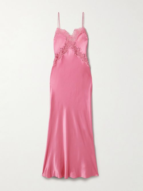 Selena Lace-trimmed Silk-satin Gown - Pink