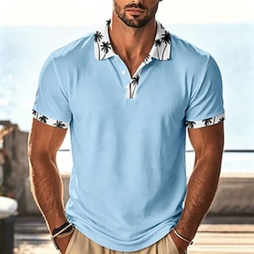 Men's Palm Tree Hawaiian Polo Shirts Short Sleeve Polo Shirts Collared Shirts Casual Athleisure Vacation Wear 3D Print Buttons Breathable Mesh Spring Summer B