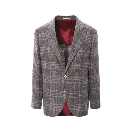Wool-Blend Check Blazer — Gray