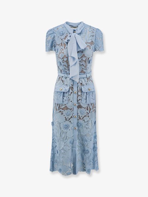 Lace Shirt Dress with Belt Dress — Blue