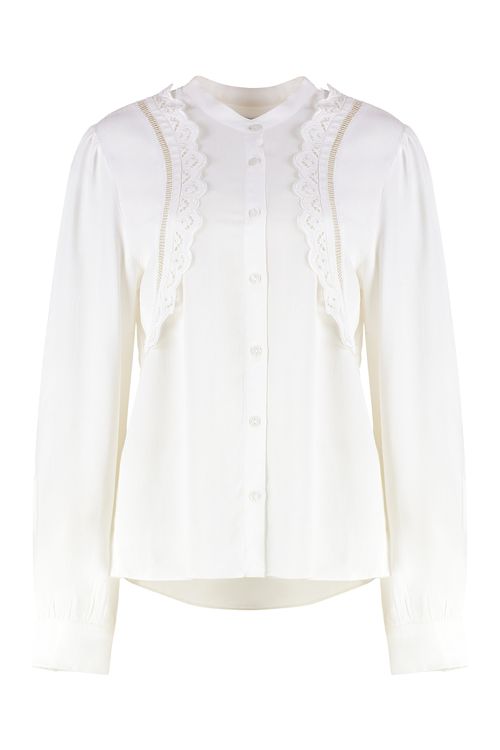 Filippa Viscose Blouse with Front Embroidery and Buttoned Cuffs