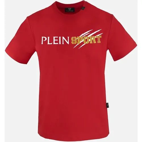 Men's Plein Sport Scratched Logo Red T-Shirt - Size: 40/Regular