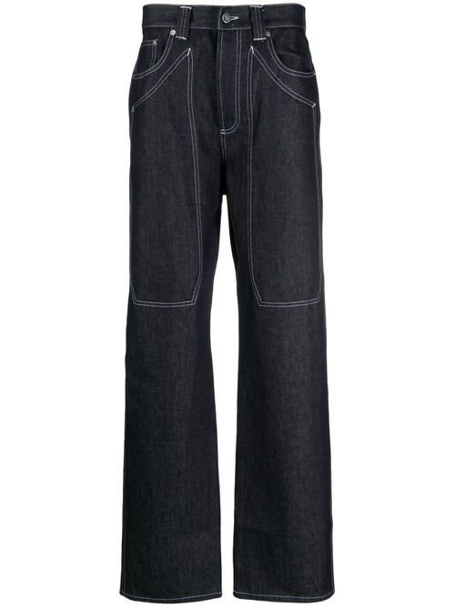 Contrast-stitching straight-leg jeans - Blue