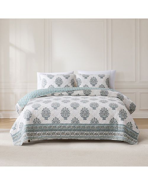 Sofia Flower Block Bouquet Reversible Cotton Quilt Set