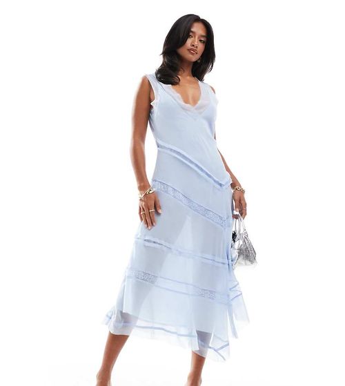ASOS DESIGN Petite lace insert dress with hi low hem in ice blue