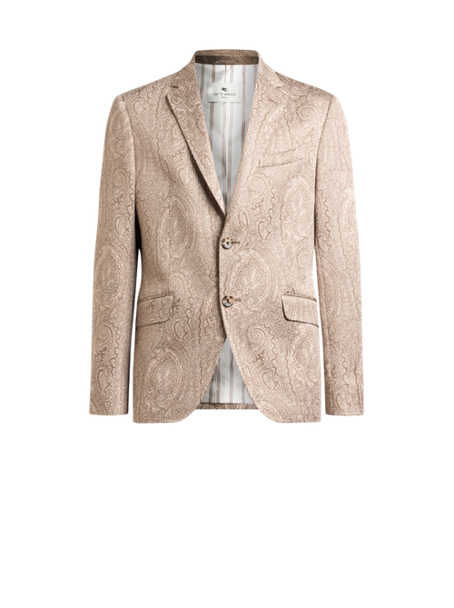 Single-breasted Cotton-blend Jacquard Jacket With Arnica Motif