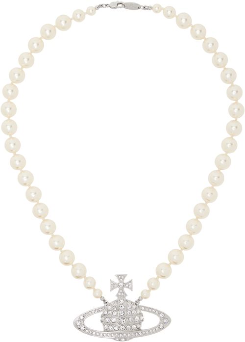 Vivienne Westwood Silver & White Bas Relief Pearl Necklace