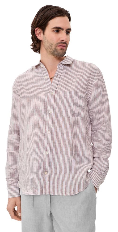 Telles Linen Striped Shirt Caramel