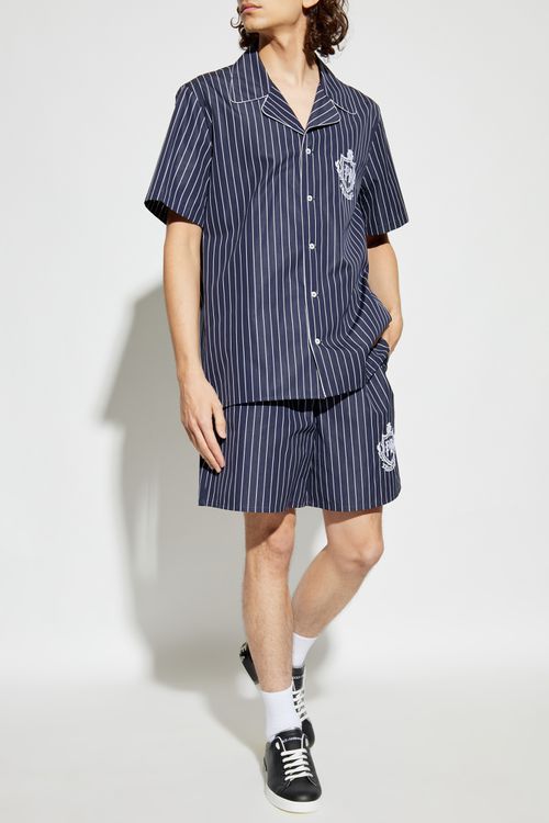 Ribbed Shorts With Logo, Men's, Navy Blue