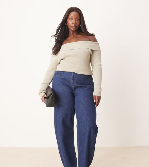 ASOS DESIGN Curve barrel leg jeans in indigo-Navy