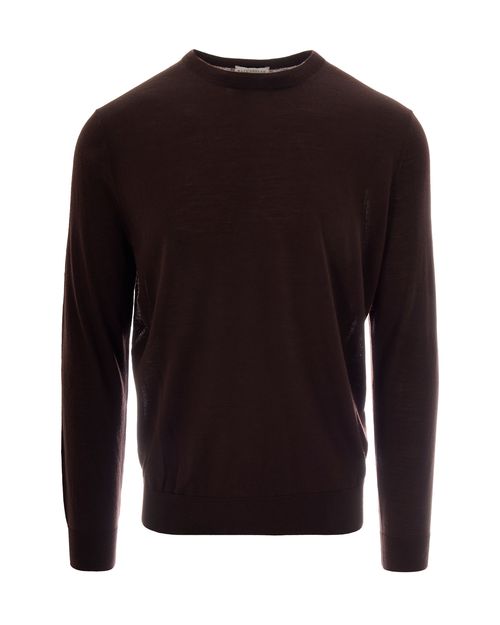 Pure Wool Crew-Neck Sweater — Brown