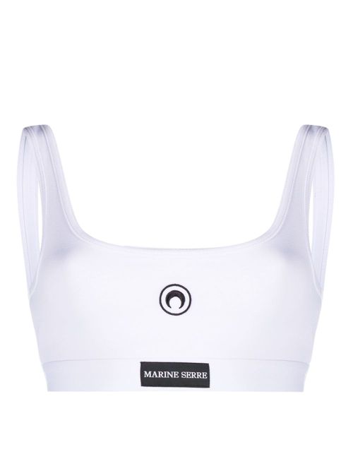 Logo-patch scoop-neck cotton bra - White