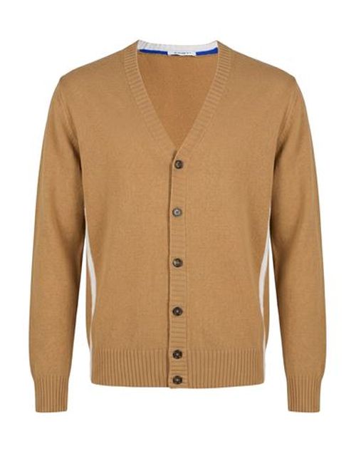 Man Cardigan Camel Size XL Wool, Polyamide