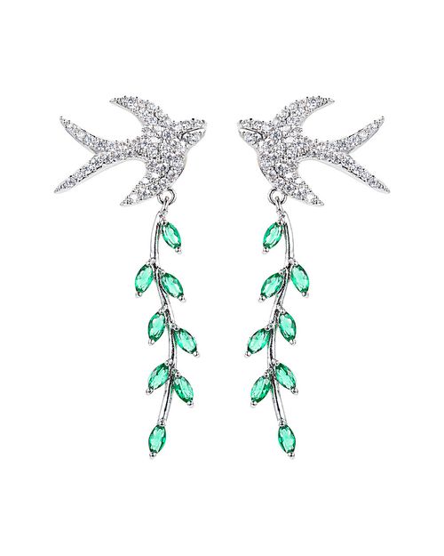 CZ White Bird Drop Earrings
