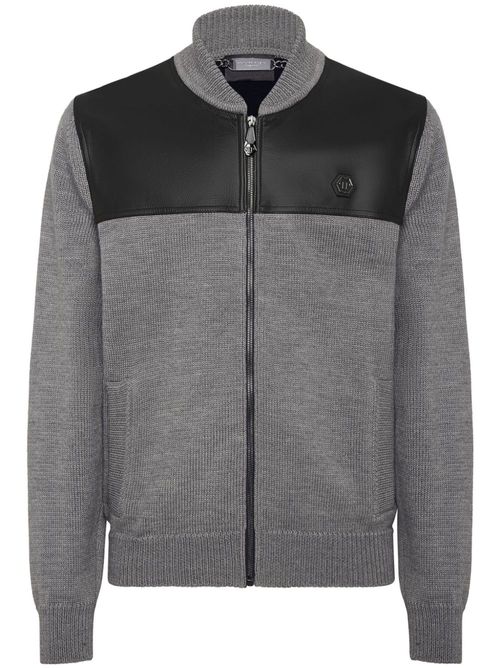Skull&Bones-intarsia wool cardigan - Grey