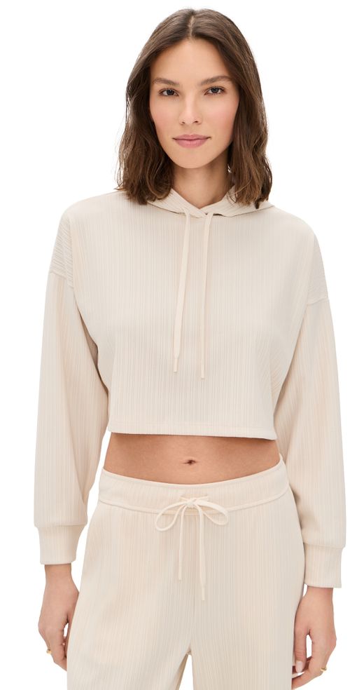 Breathe Easy Ribbed Cropped Hoodie Ivory