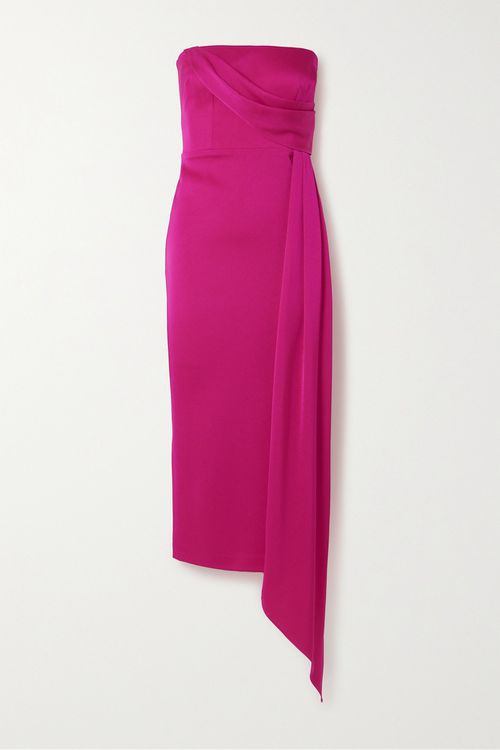 Strapless Draped Satin-crepe Midi Dress - Pink
