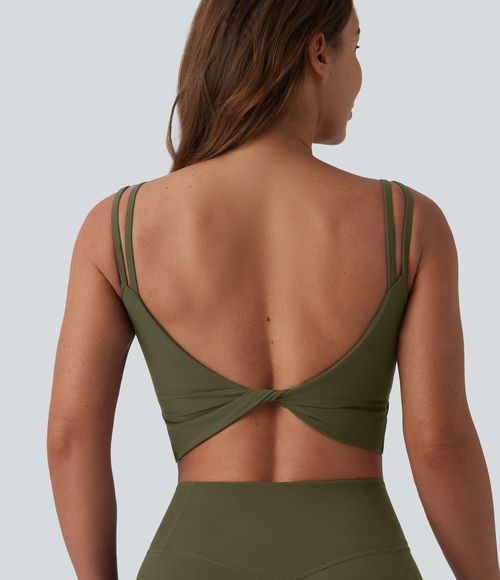UltraSculpt™ Double Straps Twisted Backless Cropped Built-in Bra Yoga Tank Top DD-F Cups Tank Top - Grass Grey Green