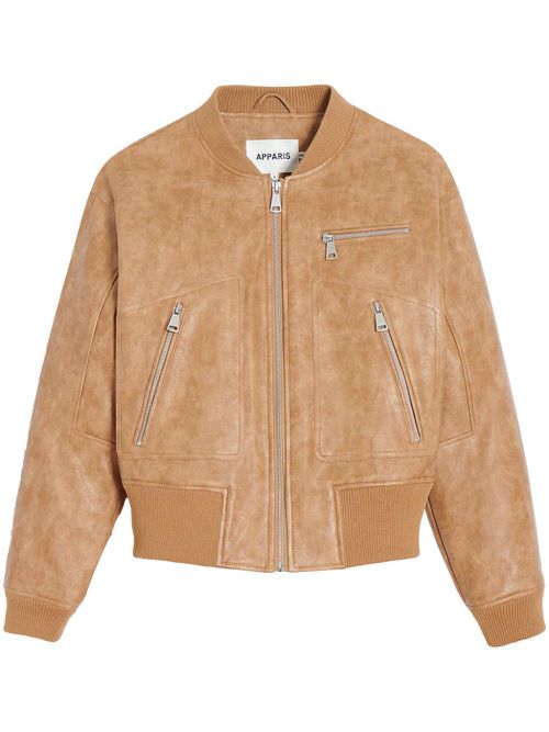 Faux-leather bomber jacket - Brown
