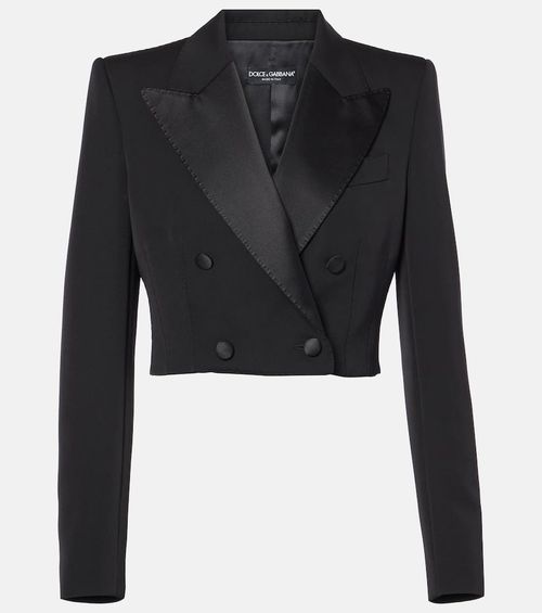 Cropped cotton-blend tuxedo jacket