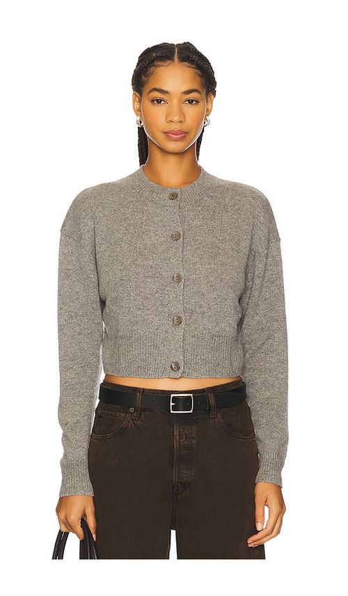 Autumn Cashmere Cropped Cardigan in Grey. - L also in XS