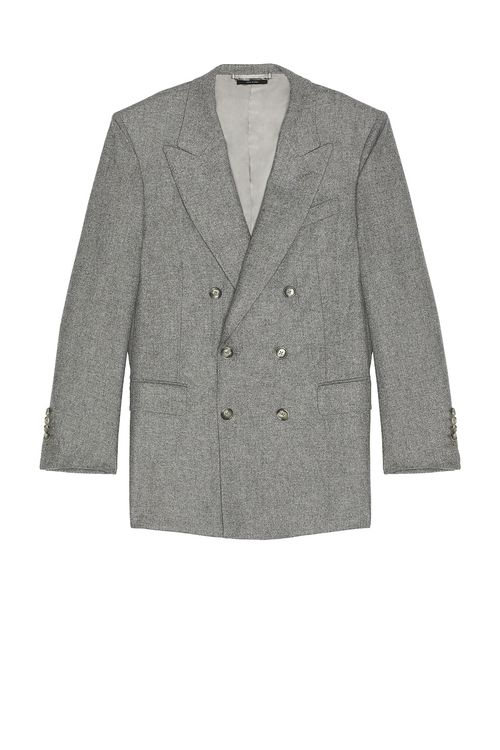 TOM FORD Traditional Flannel Double Breasted Jacket in Grey Melange - Grey. 54 also