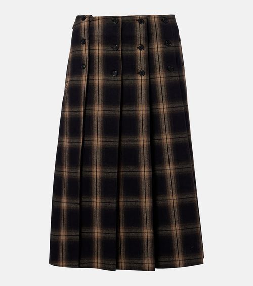 Plaid pleated cotton midi skirt