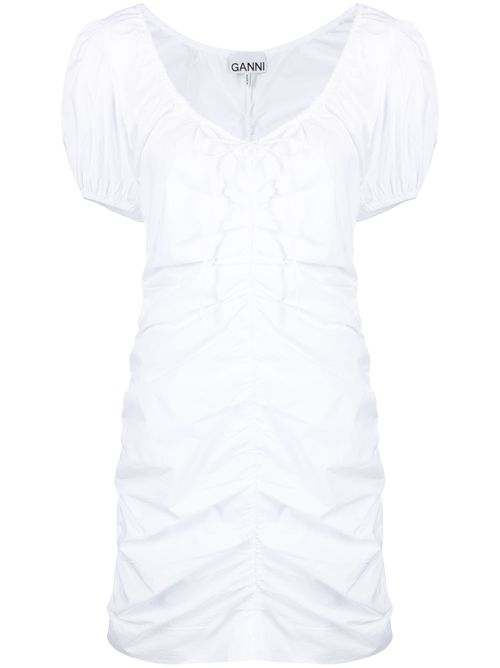 Ruched puff-sleeve minidress - White