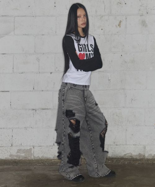 Washed Damage Denim Pants F25ZD979