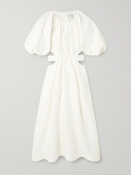 Mimosa Cutout Gathered Linen-blend Midi Dress - Ivory