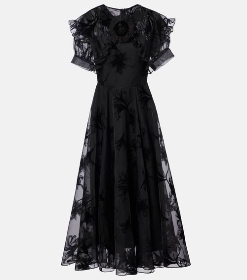Ruffled floral organza midi dress