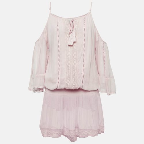 Miss June Pink Crepe Lace Trimmed Short Dre