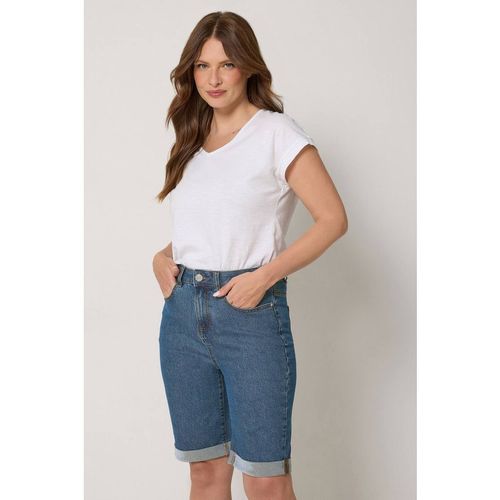 M&co Turn Up Denim Shorts In Mid Blue