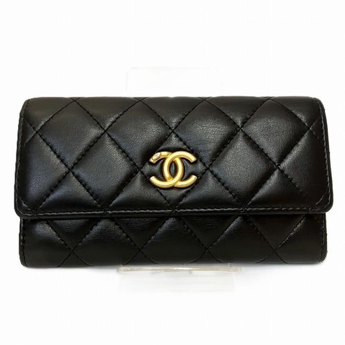 Chanel Black Leather Long Wallet Bi-Fold Pre-Owned