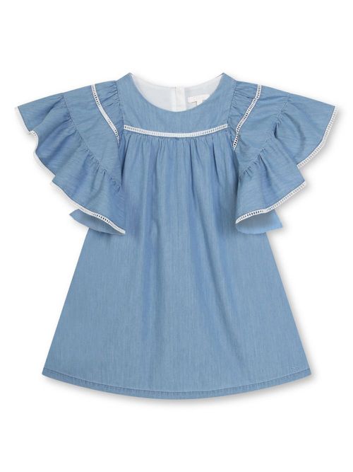 Ruffle-detailing organic cotton dress - Blue