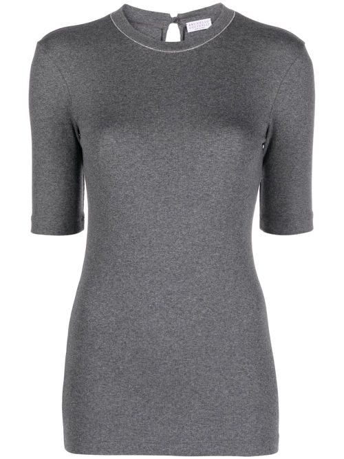 Monili-trim stretch-cotton T-shirt - Grey