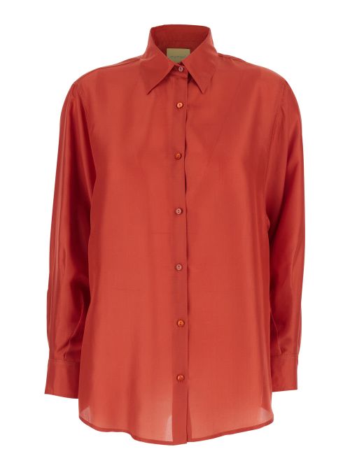 Classic Collar Silk Shirt — Orange