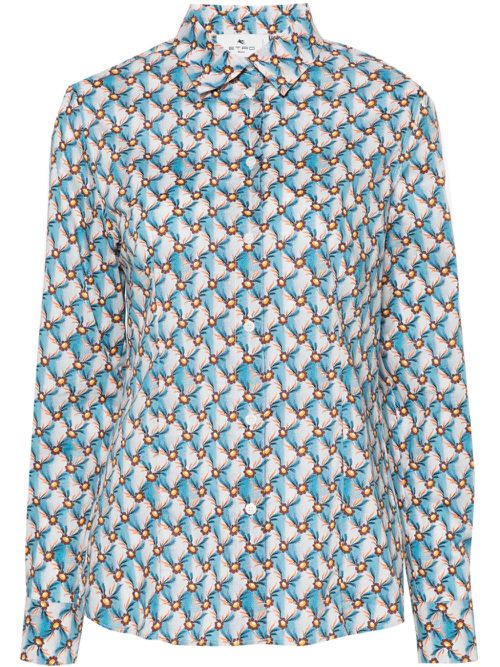 Floralia-print poplin shirt - Blue