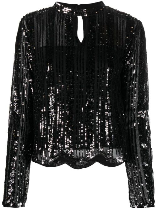 Sequin-embellished keyhole-neck blouse - Black
