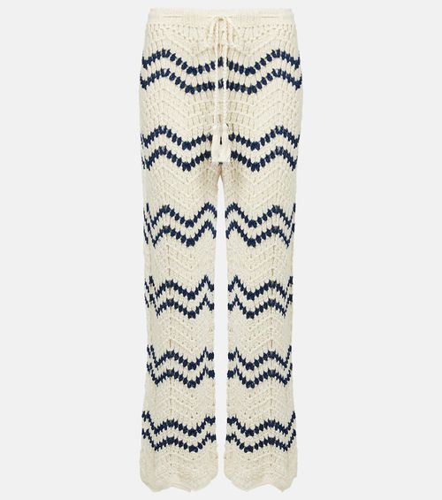 Nautical crochet cotton wide-leg pants