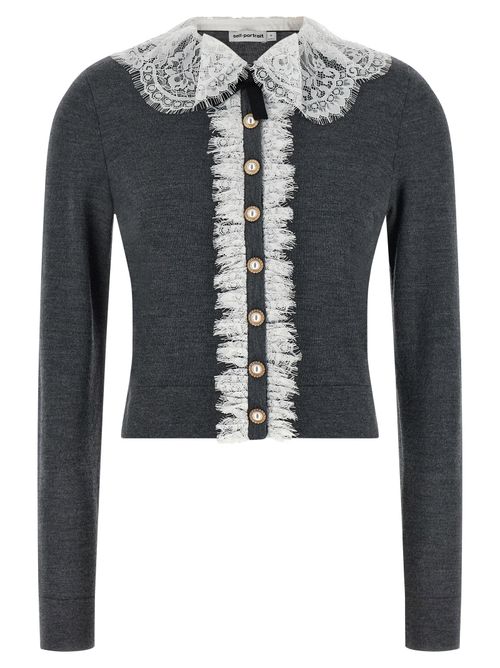 Grey Lace Collar Knit Cardigan