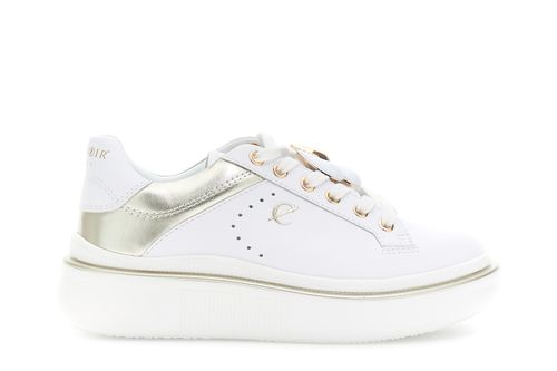 Sneakers bianca allacciata in pelle con inserti bianco/oro