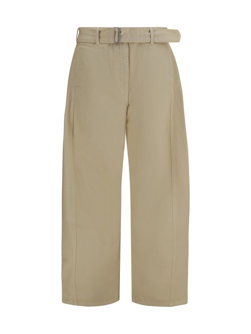 Wide-Leg Cotton Trousers — Beige