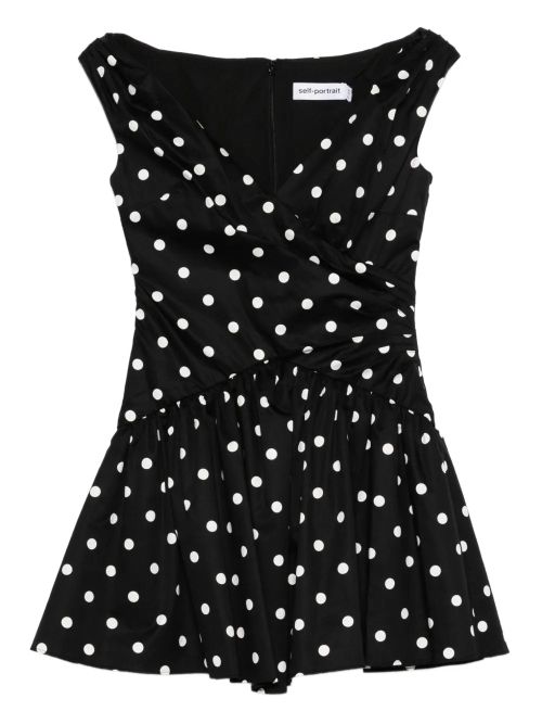 Polka-Dot V-Neck Dress — Black