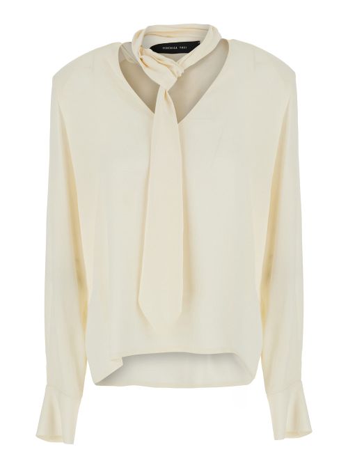 Wool-Cashmere V-Neck Blouse — White
