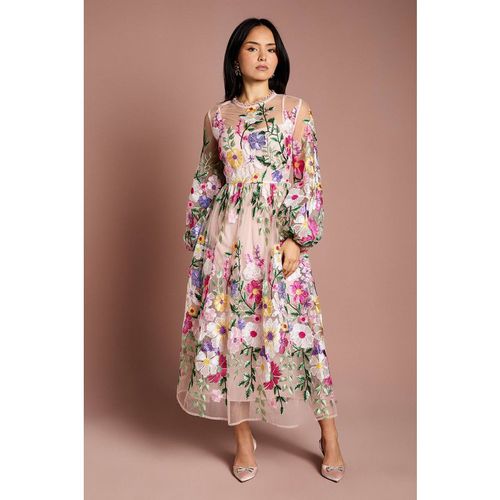 Coast Women's Petite Long Sleeve Embroidered Maxi Dress in Peach