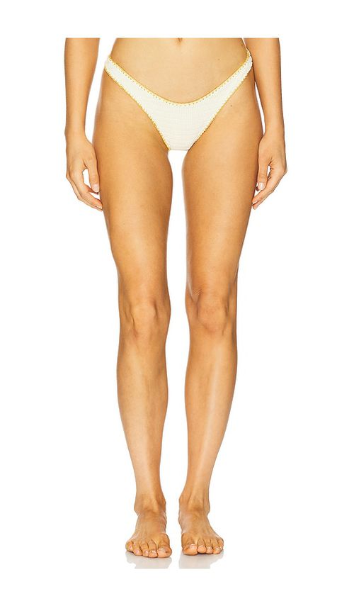 Luli Fama Luxe Stitch High Leg Brazilian Bikini Bottom in Ivory. - L also in M, S