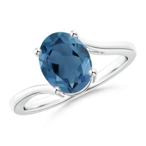 Angara 2.25 Carats Prong Set Oval London Blue Topaz Solitaire Bypass Ring in Platinum