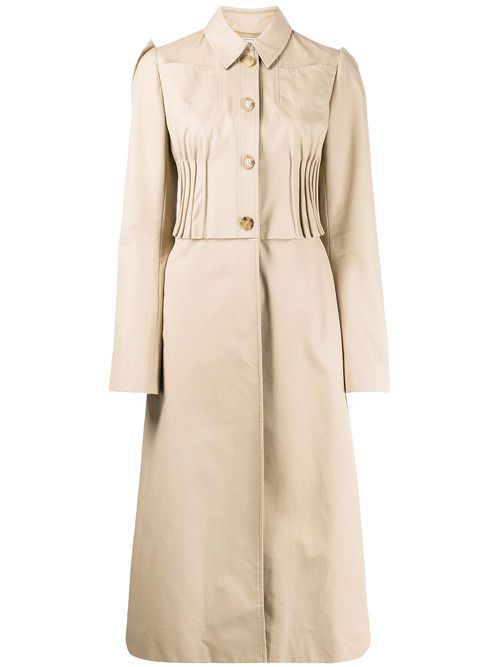 Pleated detail flared single-breasted coat - Neutrals
