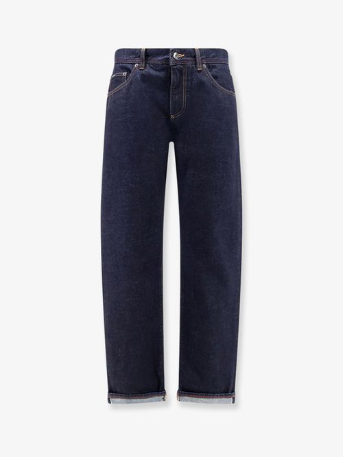 Logo-Embroidered Cotton Denim Jeans — Blue